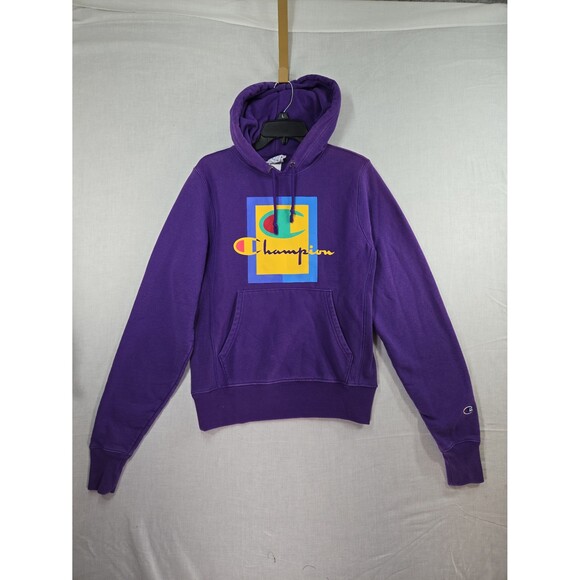 Vintage Champion Reverse Weave Purple Hoodie Sweatshirt Spell Out Logo Men Small - Picture 1 of 8